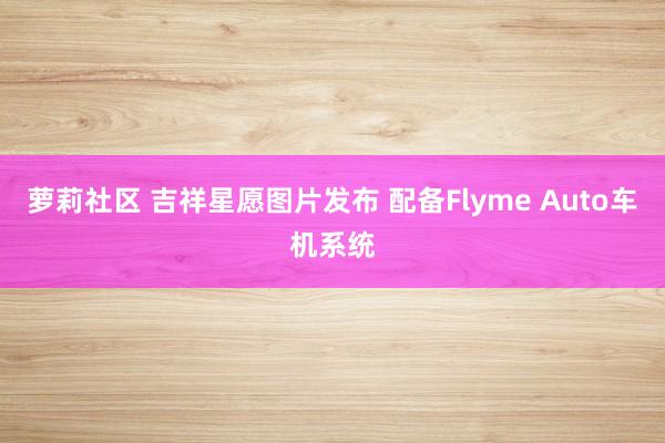 萝莉社区 吉祥星愿图片发布 配备Flyme Auto车机系统