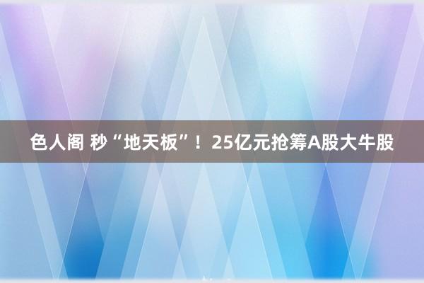 色人阁 秒“地天板”！25亿元抢筹A股大牛股