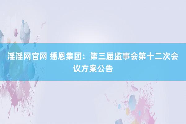 淫淫网官网 播恩集团：第三届监事会第十二次会议方案公告